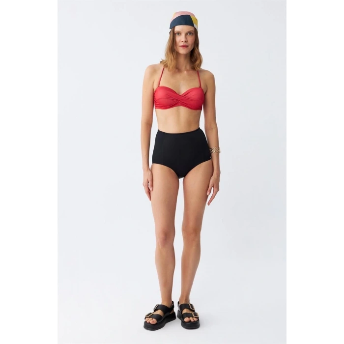MARSiLYAN- Kadın Straplez Kırmızı Yüksek Bel Bikini Takımı