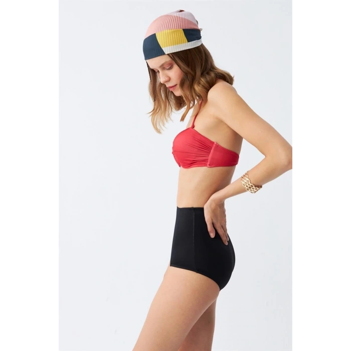 MARSiLYAN- Kadın Straplez Kırmızı Yüksek Bel Bikini Takımı