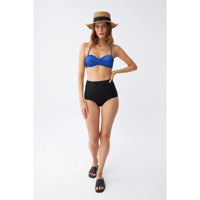 MARSiLYAN- Kadın Straplez Mavi Yüksek Bel Bikini Takımı