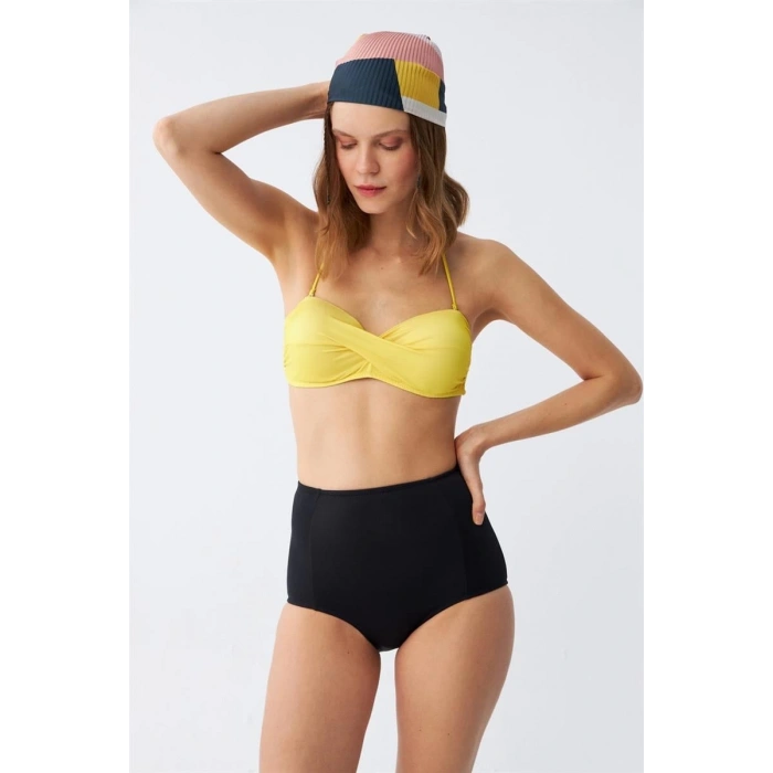 MARSiLYAN- Kadın Straplez Sarı Yüksek Bel Bikini Takımı
