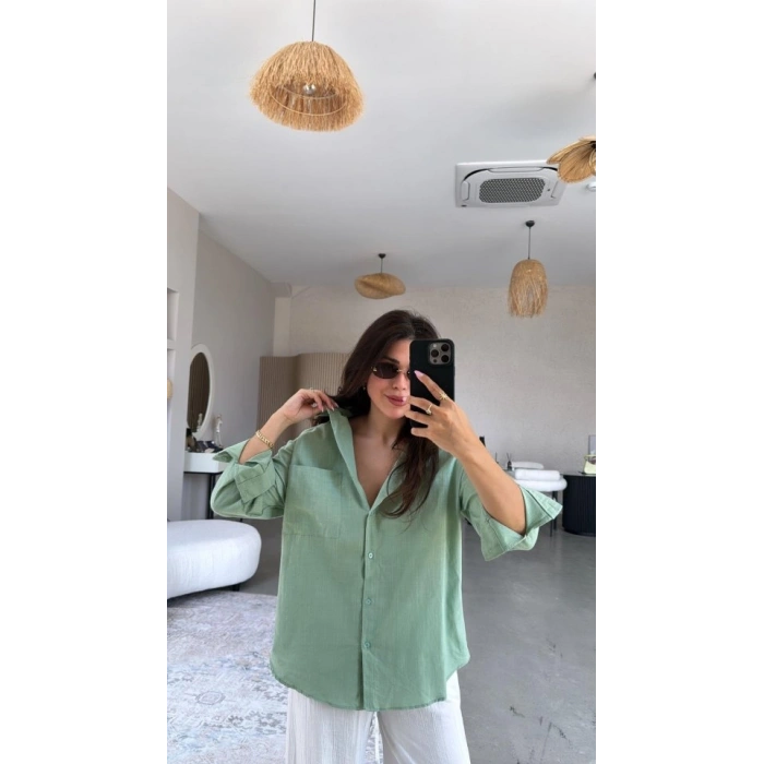 MARSiLYAN- Kadın Tek Cepli Over Size Ketem Gömlek