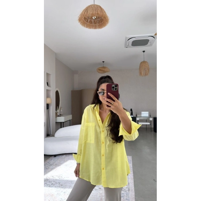 MARSiLYAN- Kadın Tek Cepli Over Size Ketem Gömlek