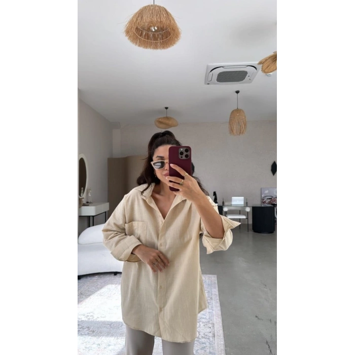 MARSiLYAN- Kadın Tek Cepli Over Size Ketem Gömlek