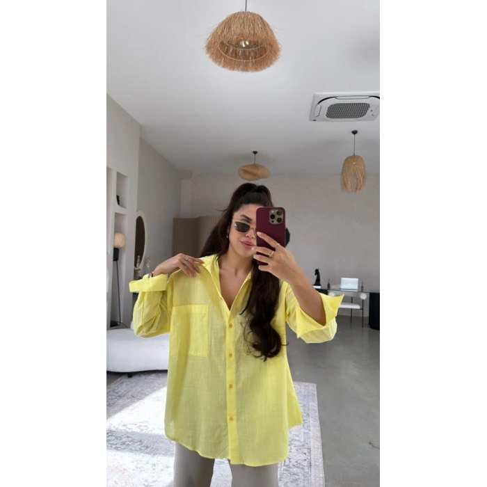 MARSiLYAN- Kadın Tek Cepli Over Size Ketem Gömlek