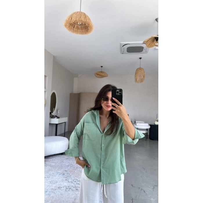 MARSiLYAN- Kadın Tek Cepli Over Size Ketem Gömlek