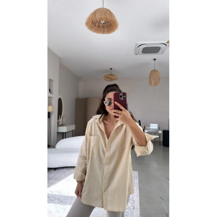 MARSiLYAN- Kadın Tek Cepli Over Size Ketem Gömlek