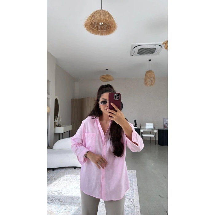 MARSiLYAN- Kadın Tek Cepli Over Size Ketem Gömlek