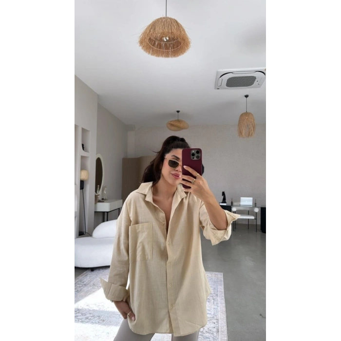 MARSiLYAN- Kadın Tek Cepli Over Size Ketem Gömlek