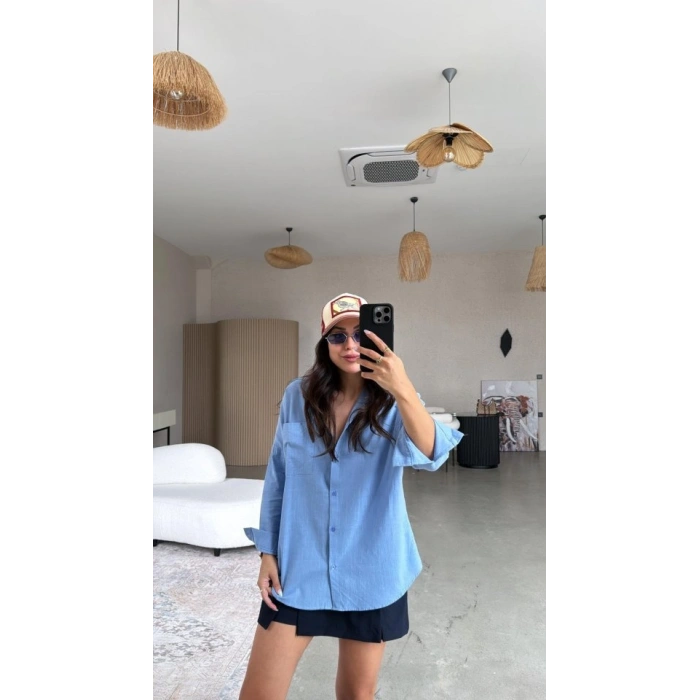 MARSiLYAN- Kadın Tek Cepli Over Size Ketem Gömlek