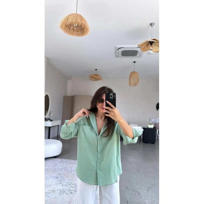 MARSiLYAN- Kadın Tek Cepli Over Size Ketem Gömlek