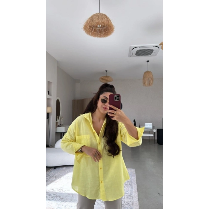 MARSiLYAN- Kadın Tek Cepli Over Size Ketem Gömlek