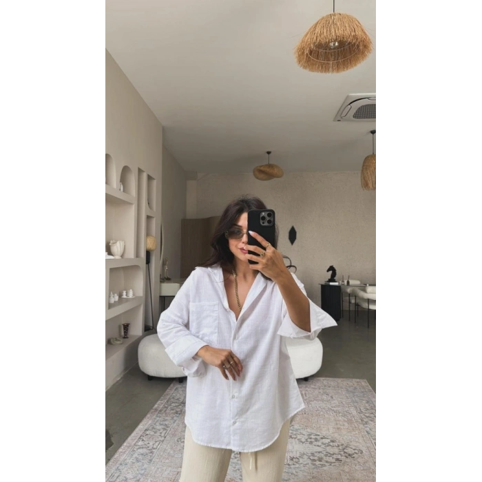 MARSiLYAN- Kadın Tek Cepli Over Size Ketem Gömlek