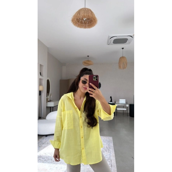 MARSiLYAN- Kadın Tek Cepli Over Size Ketem Gömlek