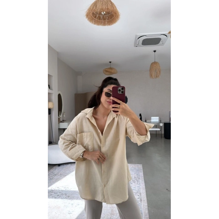 MARSiLYAN- Kadın Tek Cepli Over Size Ketem Gömlek