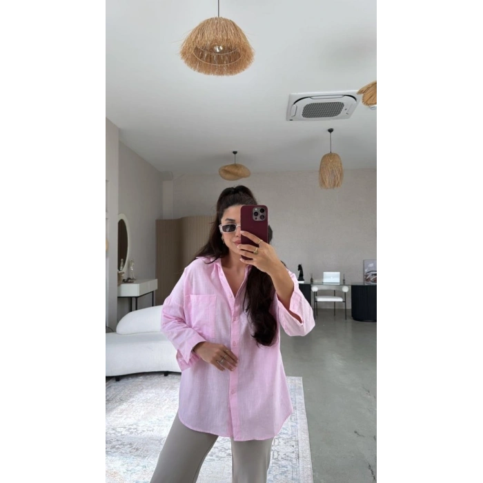 MARSiLYAN- Kadın Tek Cepli Over Size Ketem Gömlek