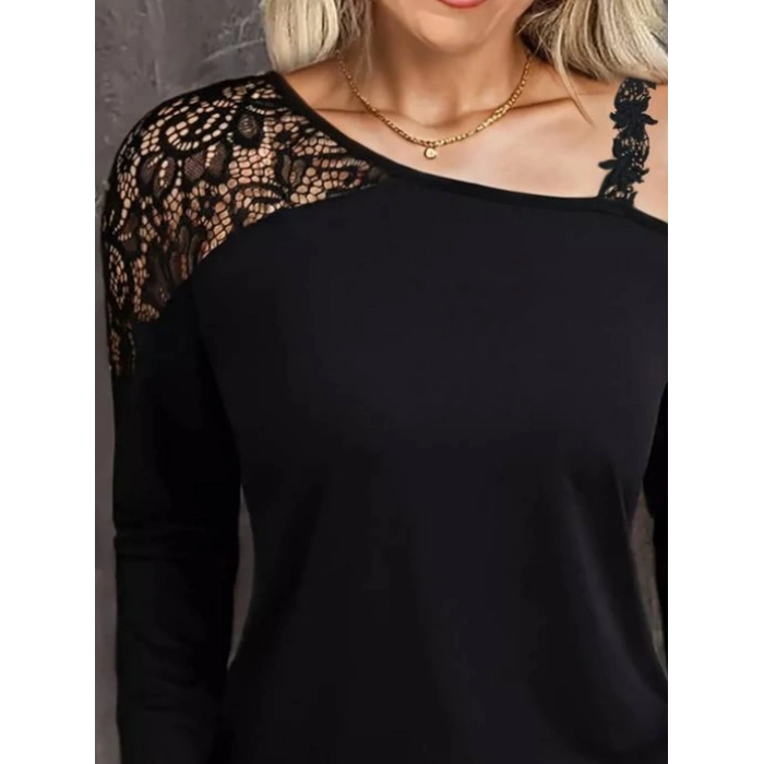MARSiLYAN- Kadın Tek Omuzu Açık Askılı Dantelli Viskon Bluz