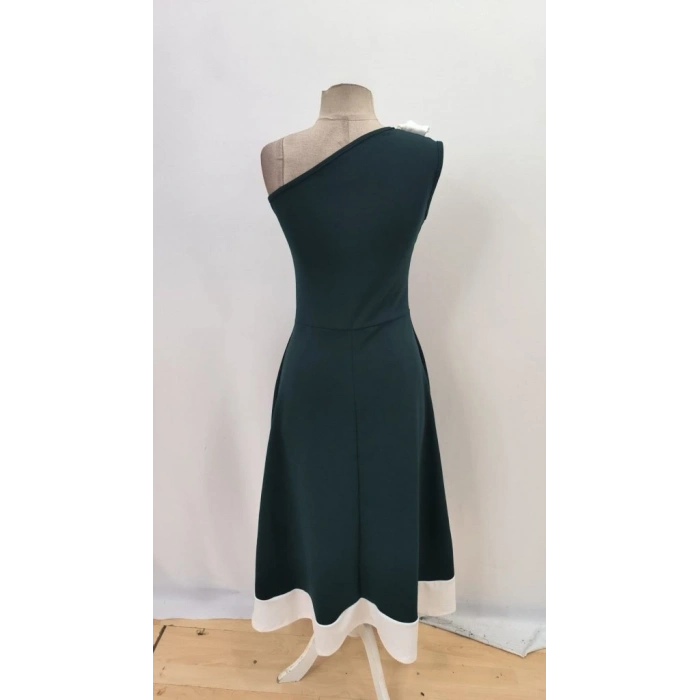 MARSiLYAN- Kadın Tek Omuzu Açık Omuzlardan Kurdela Detaylı çift Renkli Ithal Krep Elbise