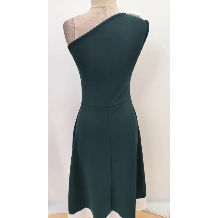 MARSiLYAN- Kadın Tek Omuzu Açık Omuzlardan Kurdela Detaylı çift Renkli Ithal Krep Elbise