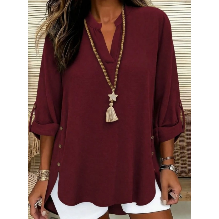 MARSiLYAN- Kadın Truvakar Kol Hakim Yakalı Yandan Düğme Detaylı Aerobin Bluz