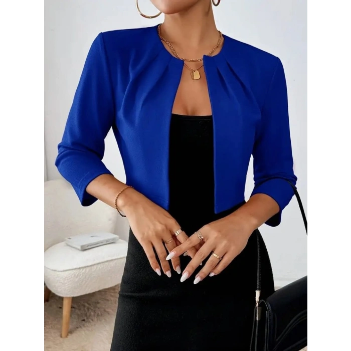 MARSiLYAN- Kadın Truvakar Kol önü Açık Kısa Ithal Krep Ceket