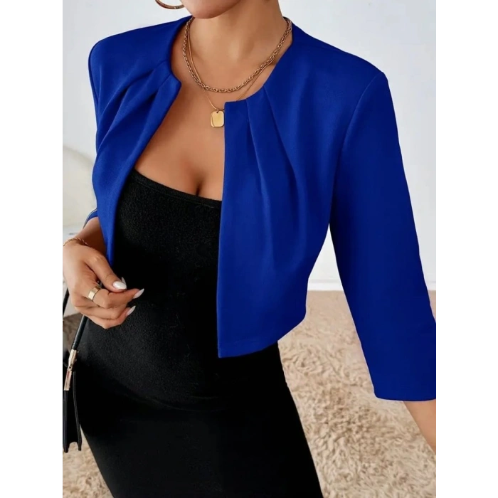 MARSiLYAN- Kadın Truvakar Kol önü Açık Kısa Ithal Krep Ceket