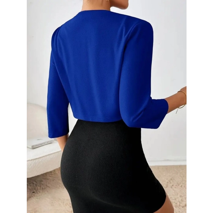 MARSiLYAN- Kadın Truvakar Kol önü Açık Kısa Ithal Krep Ceket