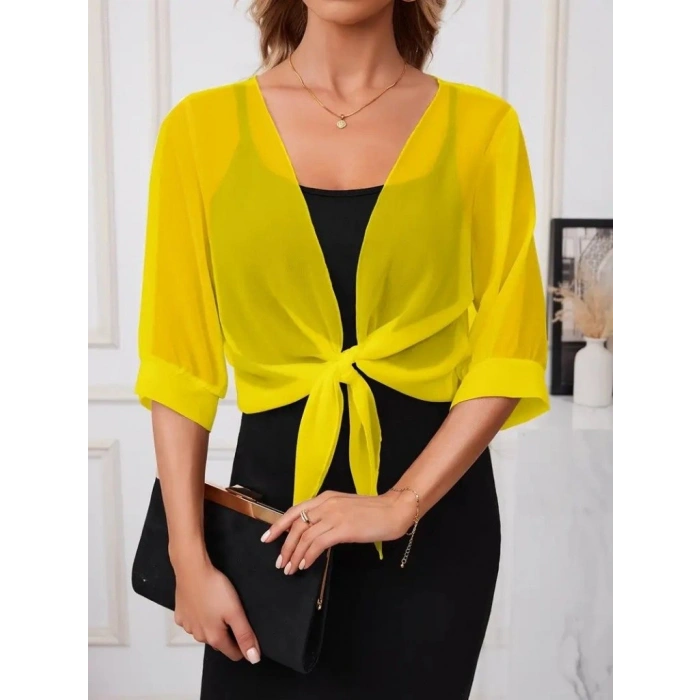 MARSiLYAN- Kadın Truvakar Kollu önden Bağlamalı Kısa şifon Bolero Ceket