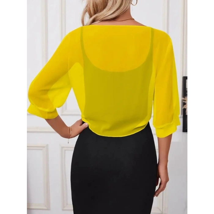 MARSiLYAN- Kadın Truvakar Kollu önden Bağlamalı Kısa şifon Bolero Ceket