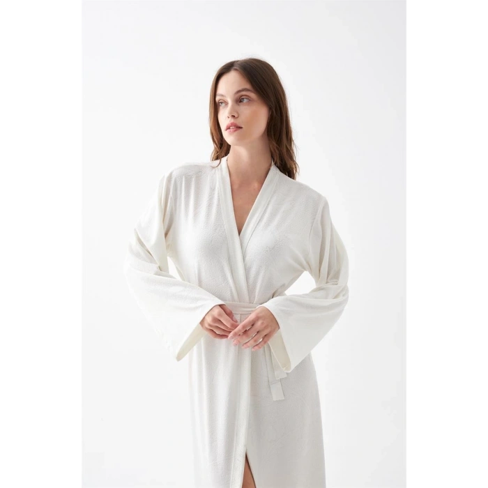 MARSiLYAN- Kadın Uzun Ekru Penye Sabahlık