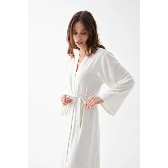 MARSiLYAN- Kadın Uzun Ekru Penye Sabahlık