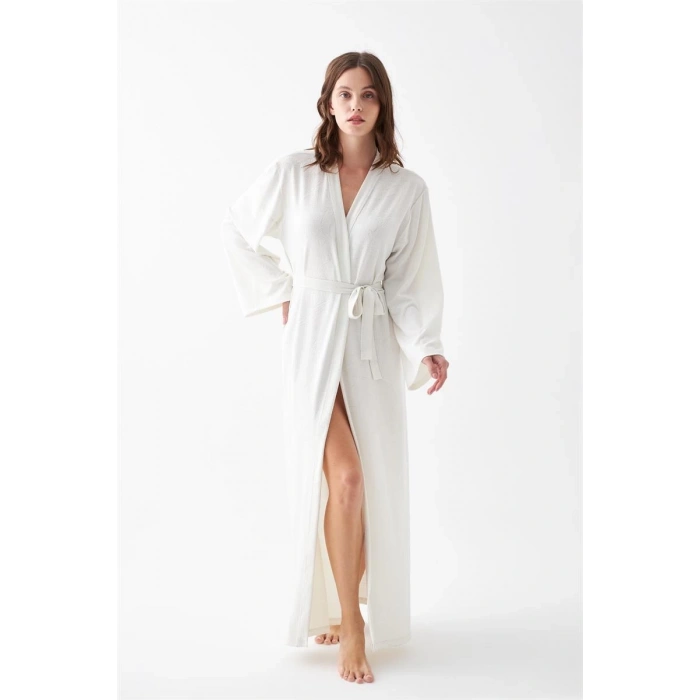 MARSiLYAN- Kadın Uzun Ekru Penye Sabahlık