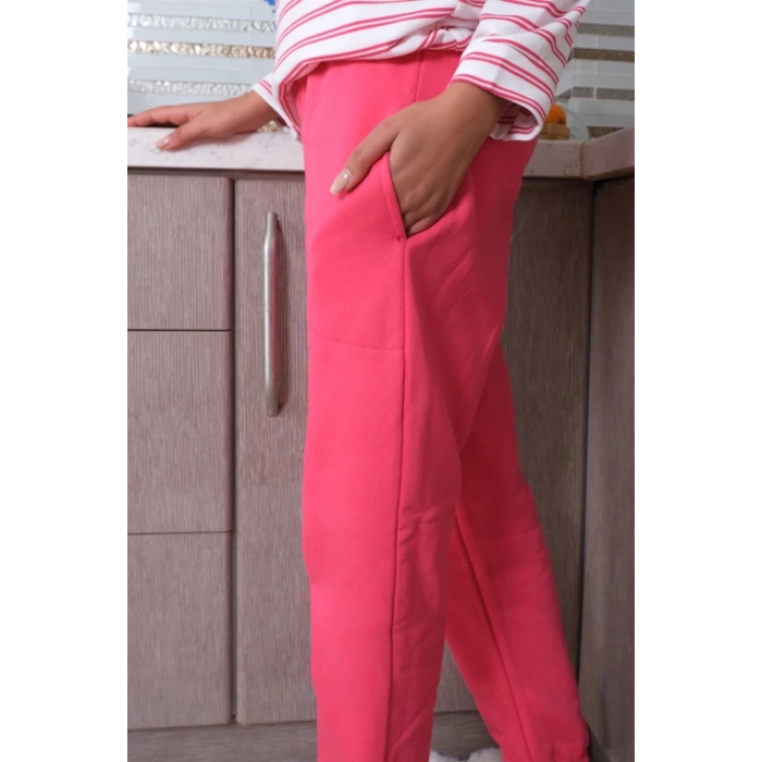 MARSiLYAN- Kadın Uzun Kol 3 İplik Penye Pijama Takım Beyaz