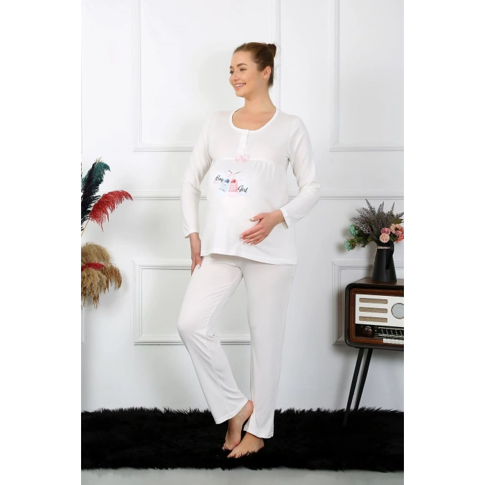 MARSiLYAN- Kadın Uzun Kol Hamile Lohusa Pijama Takımı Ekru