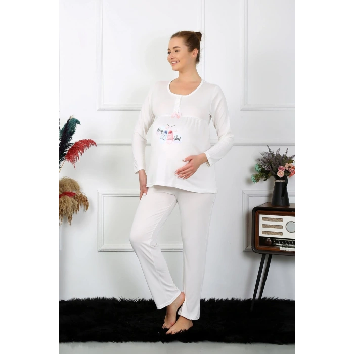 MARSiLYAN- Kadın Uzun Kol Hamile Lohusa Pijama Takımı Ekru