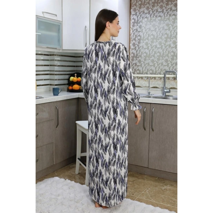 MARSiLYAN- Kadın Uzun Kol Penye Gecelik Ev Elbisesi Mavi