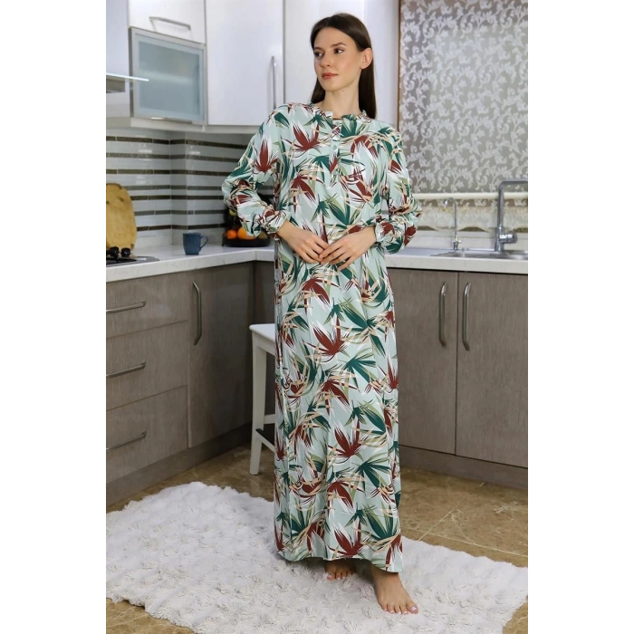 MARSiLYAN- Kadın Uzun Kol Penye Gecelik Ev Elbisesi Yeşil