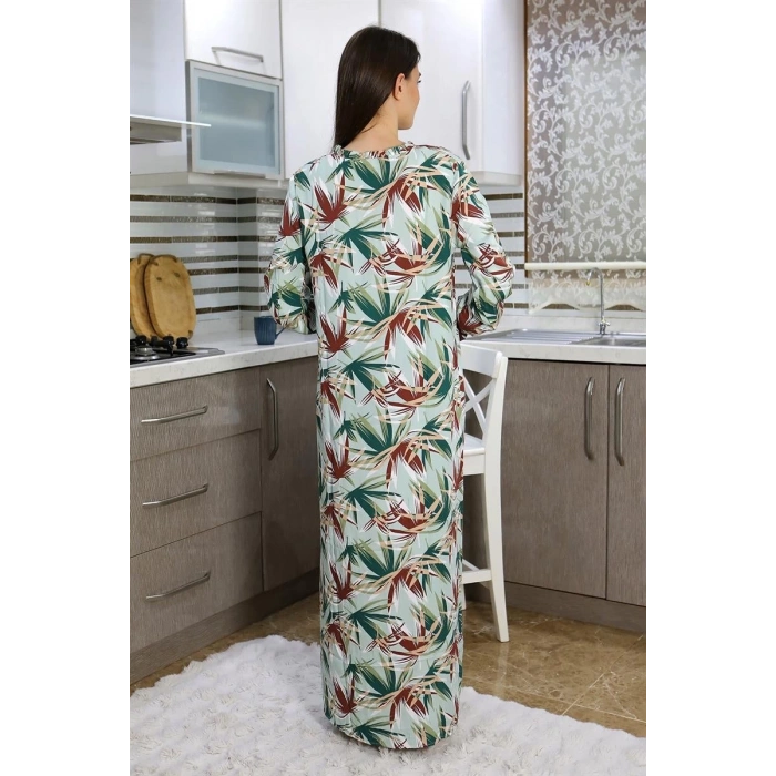 MARSiLYAN- Kadın Uzun Kol Penye Gecelik Ev Elbisesi Yeşil