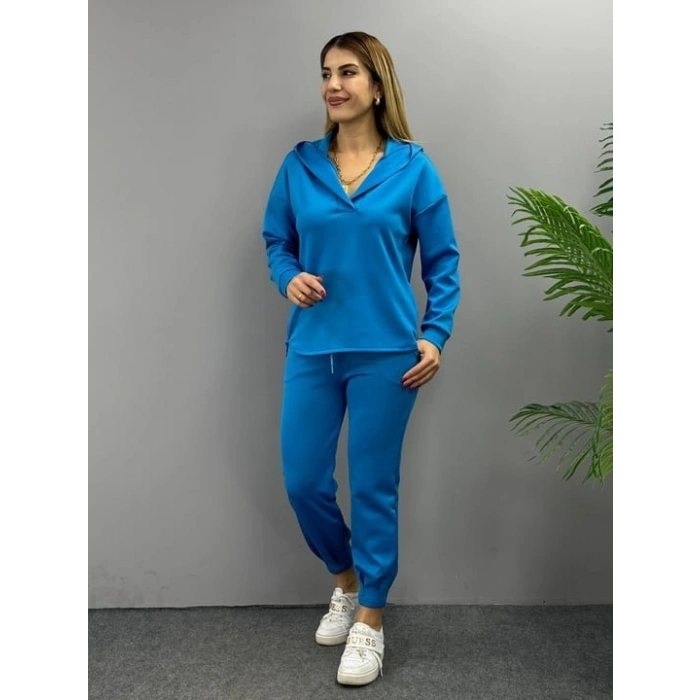 MARSiLYAN- Kadın Uzun Kol V Yaka Kapüşon Detay Sweat Ve Yüksel Bel Eşofman Ikili Takım