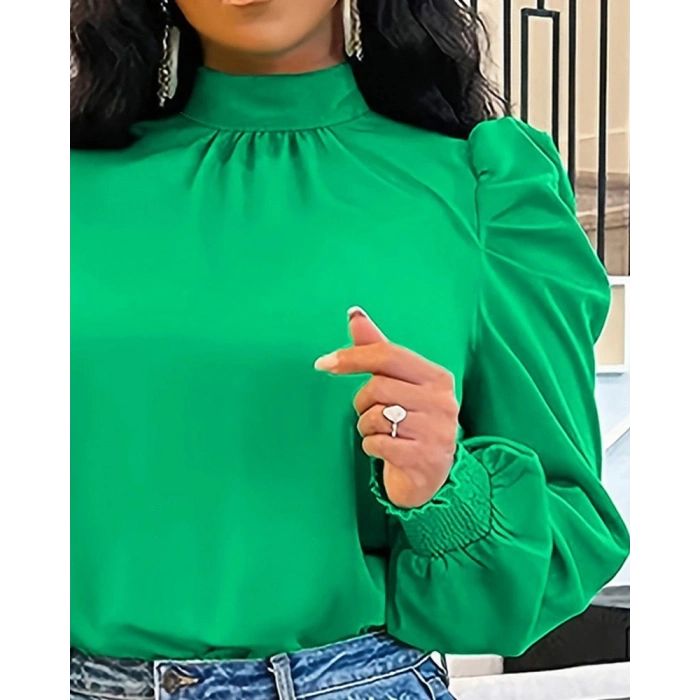 MARSiLYAN- Kadın Uzun Kollu Balıkçı Yaka Arkadan Bağlamalı Omuzlardan Balon Ithal Krep Bluz