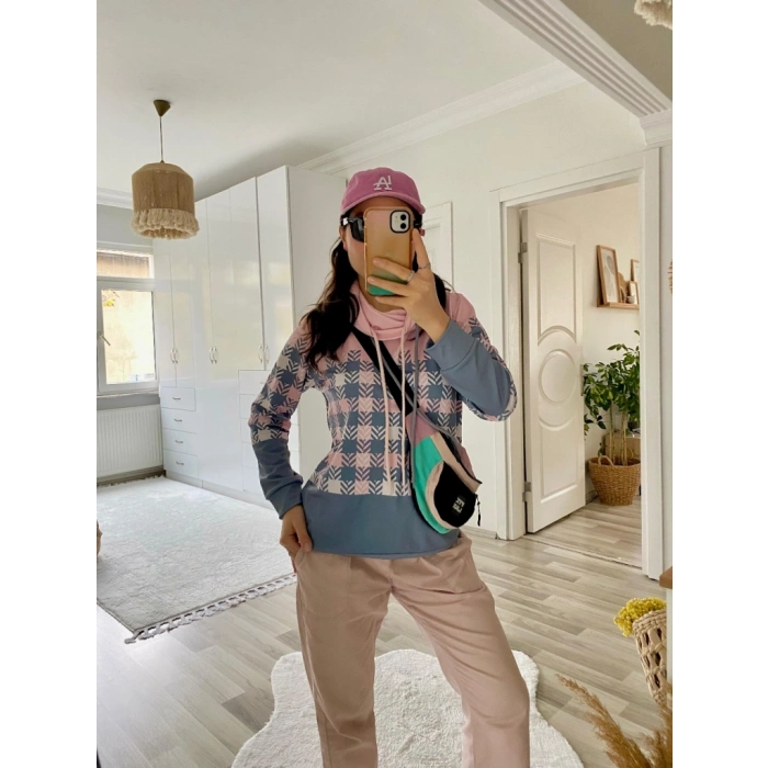 MARSiLYAN- Kadın Uzun Kollu Balıkçı Yaka Bağcıklı Desenli şardonlu Dalgıç Bluz