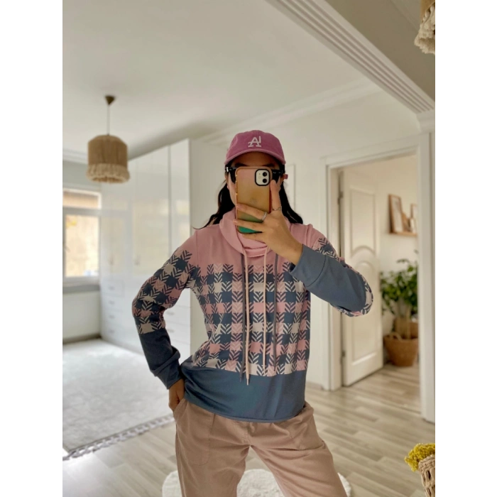 MARSiLYAN- Kadın Uzun Kollu Balıkçı Yaka Bağcıklı Desenli şardonlu Dalgıç Bluz