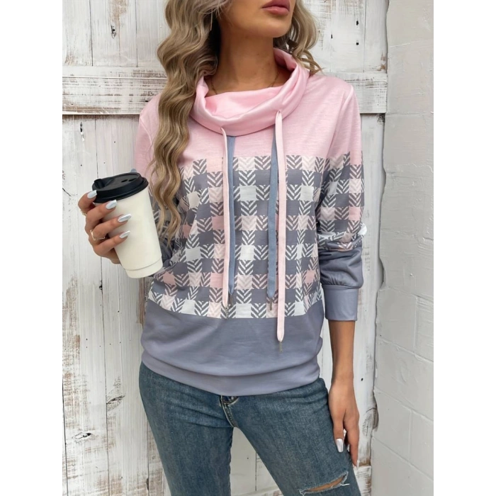 MARSiLYAN- Kadın Uzun Kollu Balıkçı Yaka Bağcıklı Desenli şardonlu Dalgıç Bluz