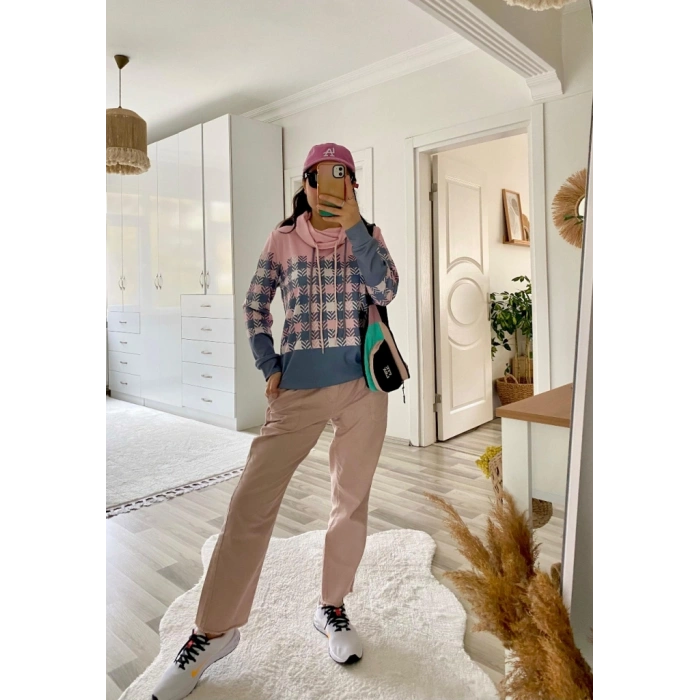 MARSiLYAN- Kadın Uzun Kollu Balıkçı Yaka Bağcıklı Desenli şardonlu Dalgıç Bluz