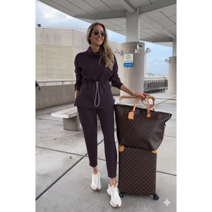 MARSiLYAN- Kadın Uzun Kollu Balıkçı Yaka Belden Lastikli Modal Bluz Ve Pantolon Ikili Takım