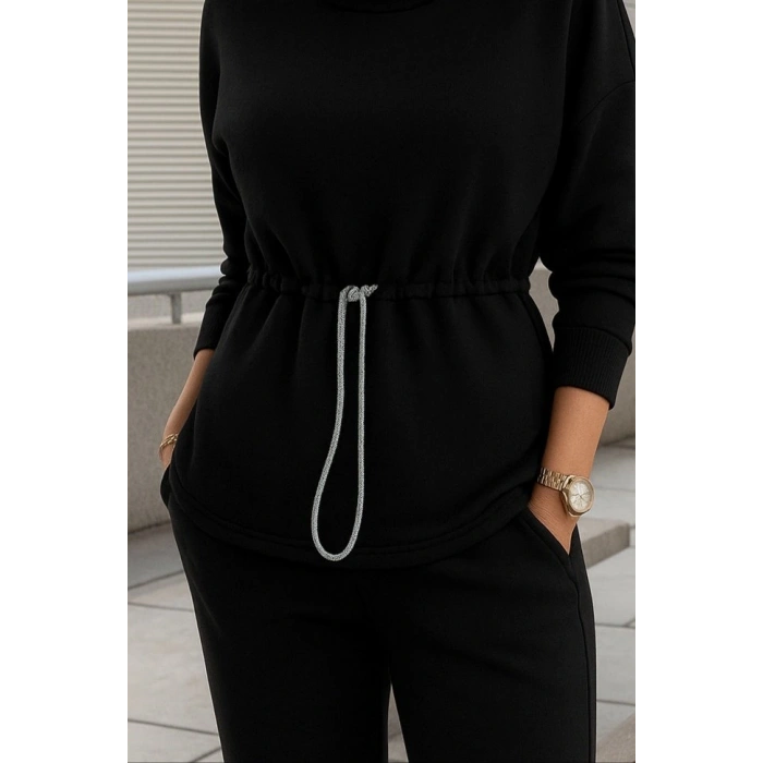 MARSiLYAN- Kadın Uzun Kollu Balıkçı Yaka Belden Lastikli Modal Bluz Ve Pantolon Ikili Takım