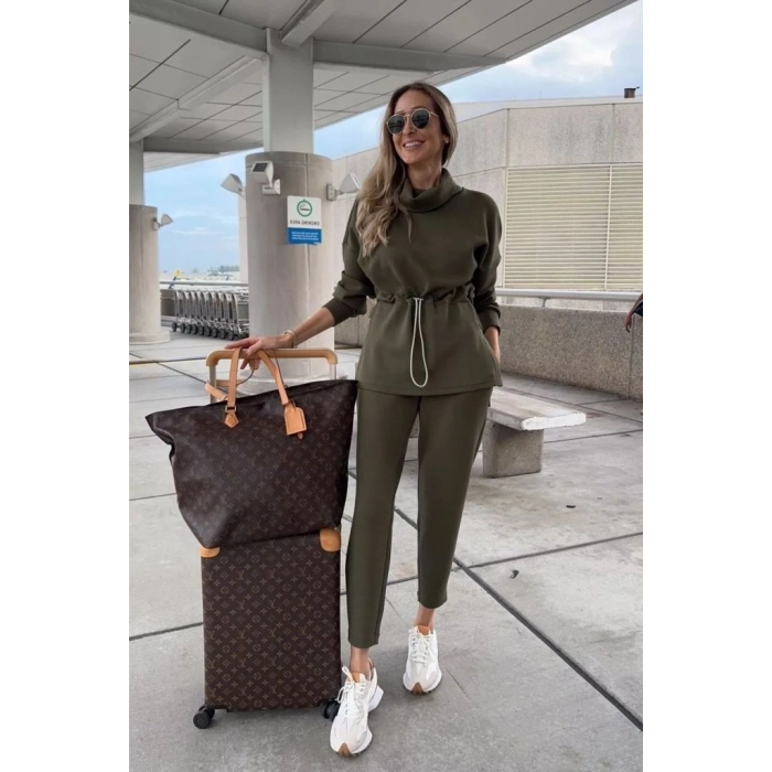 MARSiLYAN- Kadın Uzun Kollu Balıkçı Yaka Belden Lastikli Modal Bluz Ve Pantolon Ikili Takım