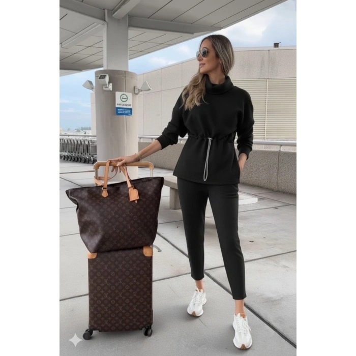 MARSiLYAN- Kadın Uzun Kollu Balıkçı Yaka Belden Lastikli Modal Bluz Ve Pantolon Ikili Takım