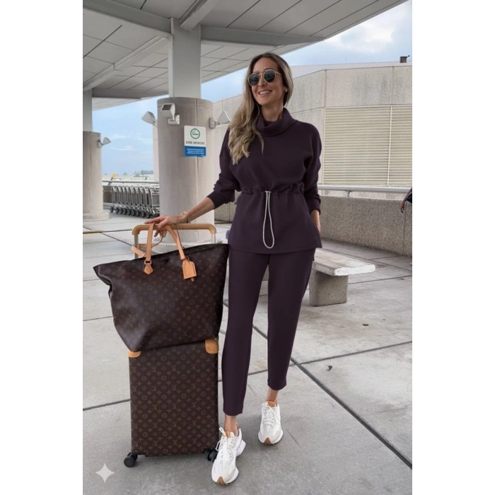 MARSiLYAN- Kadın Uzun Kollu Balıkçı Yaka Belden Lastikli Modal Bluz Ve Pantolon Ikili Takım