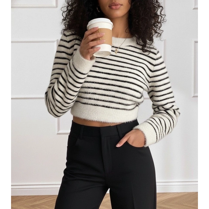 MARSiLYAN- Kadın Uzun Kollu Balıkçı Yaka Crop Triko Bluz