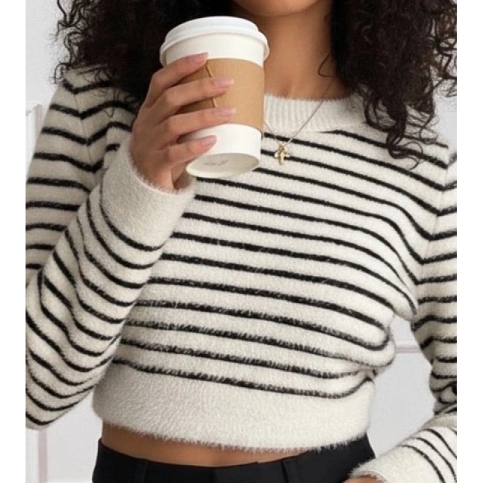 MARSiLYAN- Kadın Uzun Kollu Balıkçı Yaka Crop Triko Bluz